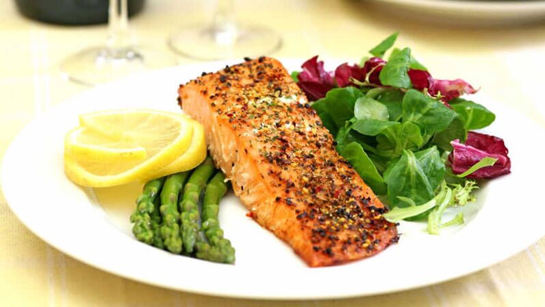 Fish with herbs and asparagus in the diet menu for diabetics